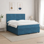 Letto Box Spring LED con Materasso Blu 140 x 200 cm Velluto 3456081