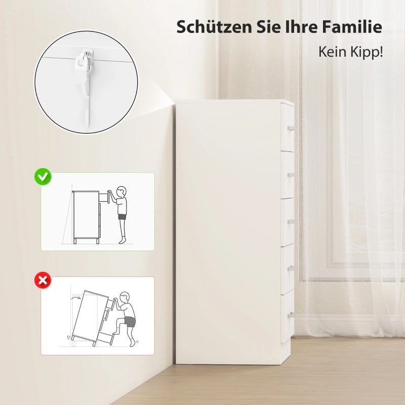 Comò stretto con 5 cassetti finitura bianca per camera da letto ingresso e soggiorno in legno bianco 40 × 35 × 85 cm