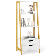 Libreria a scala con cassetti per camera da letto ufficio a casa, Alto scaffale autoportante con 4 ripiani aperti e 2 cassetti Bianco