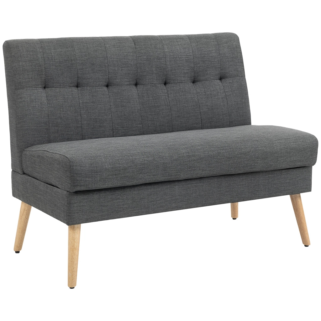 Divano 2 posti tessuto grigio ¨C Xylo ¨C gambe in legno, schienale trapuntato, imbottito