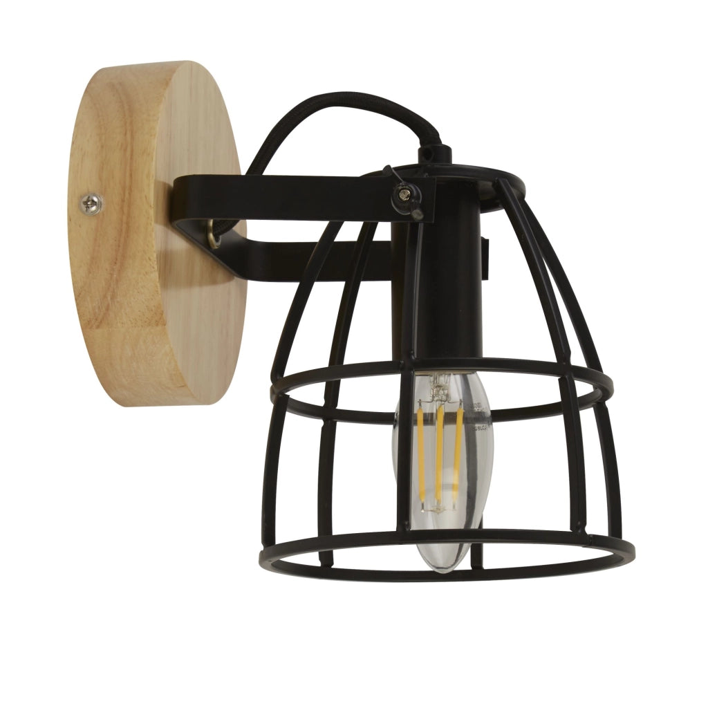 Applique Industrial-Nordico Visione Acciaio Nero Marrone 1 Luce E14