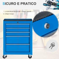 Carrello Porta Utensili Attrezzi Attrezzatura con Cassettiera Azzurro 61.5 x 33 x 82.5cm