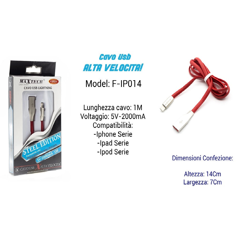 Trade Shop - Cavo Usb Ricarica Veloce X Iphone Ipad Ipod 5volt - 2000ma 1mt Maxtech F-ip014 -