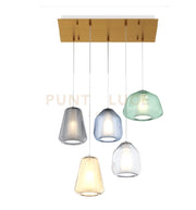 SOSPENSIONE OTTONE SAT. 5 LUCI RETTANGOLARE VETRI (ALPHA VE) (BETA TR + BL) (GAMMA FU + AM) 1176OS-S5 R ABG-MC