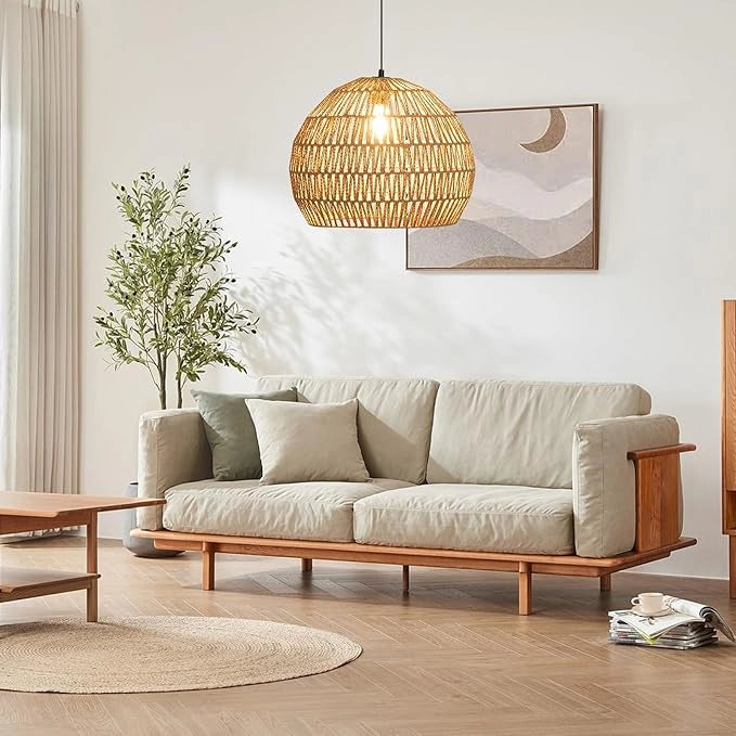 Lampada a Sospensione, Lampadario Moderno con Struttura in Metallo e Cupola in Carta, Luce con Altezza Regolabile per Cucina, Camera da Letto e Soggiorno, 43 x 43 x 34 cm (Marrone) [Classe di efficienza energetica F]