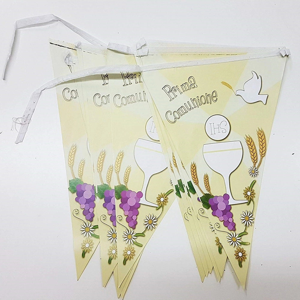 Trade Shop - Set 3 Pezzi Festoni Comunione Bianco Giallo 12 Bandierine Addobbi Prima Festone -