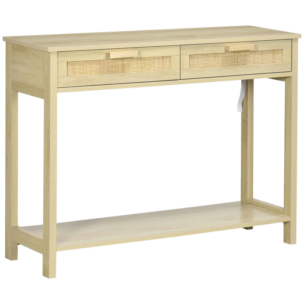 Consolle ingresso con 2 cassetti effetto rattan e ripiano inferiore ¨C Xylo ¨C 100x30x76 cm naturale