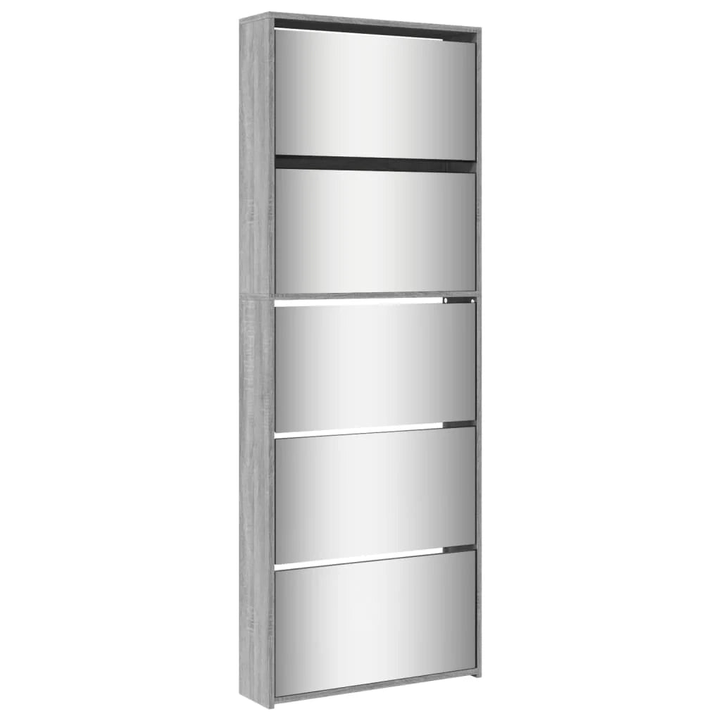 Scarpiera mobile contenitore per scarpe mobile per ingresso/corridoio/soggiorno con specchio 5 ripiani finitura rovere Sonoma 63 x 17 x 169,5 cm grigio 02_0021891