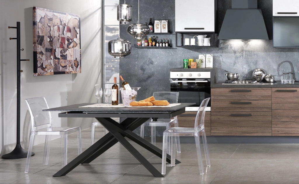 Tavolo allungabile in vetro antracite cm. H.76 x P.90 x L.140/230