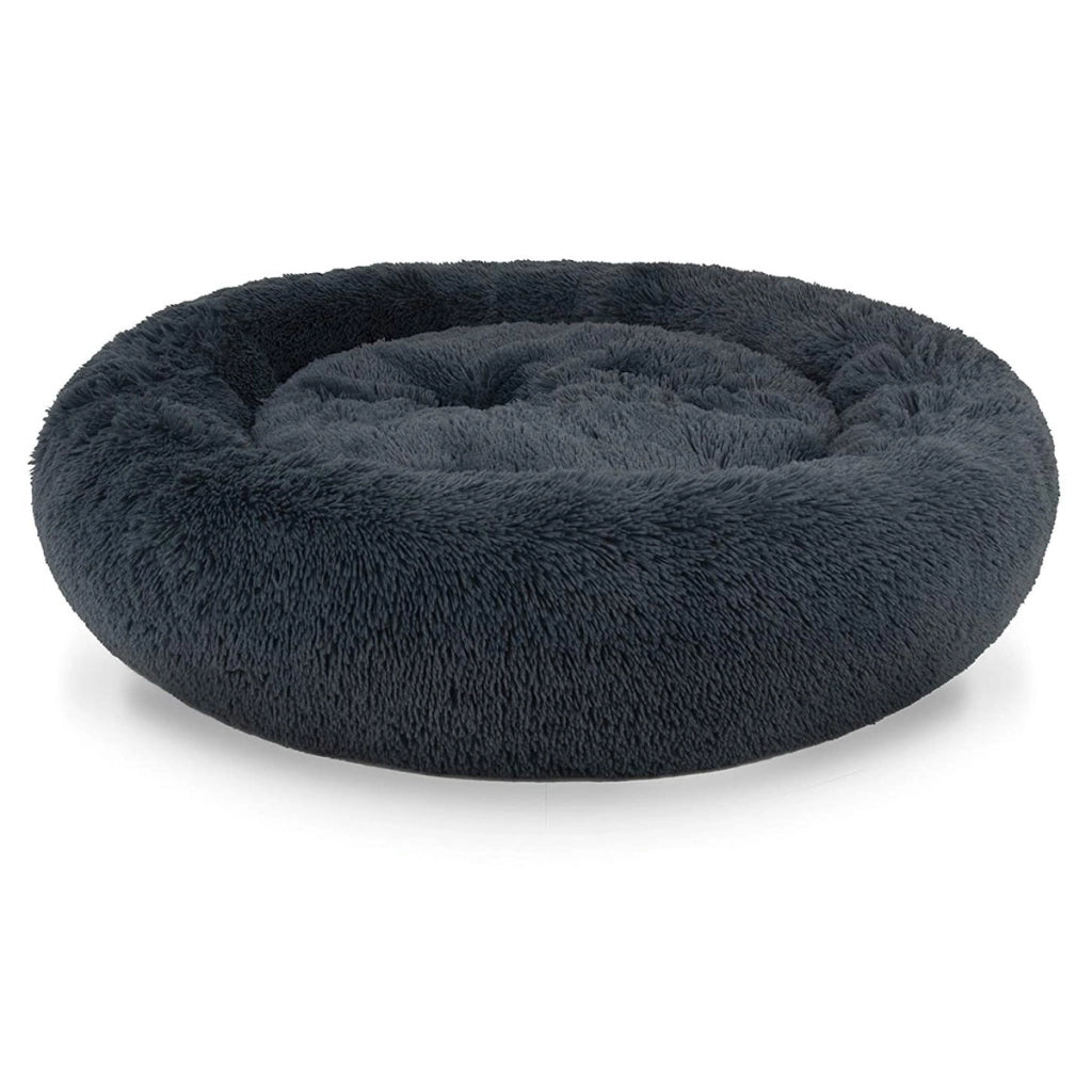 Cuccia rotonda a ciambella in morbido peluche grigio scuro