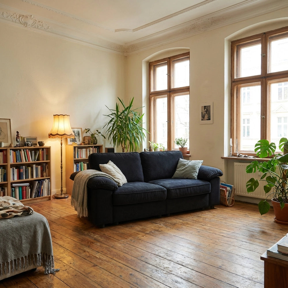 Divano 2 posti con contenitore ¨C Minimal ¨C Tessuto, struttura in legno, nero