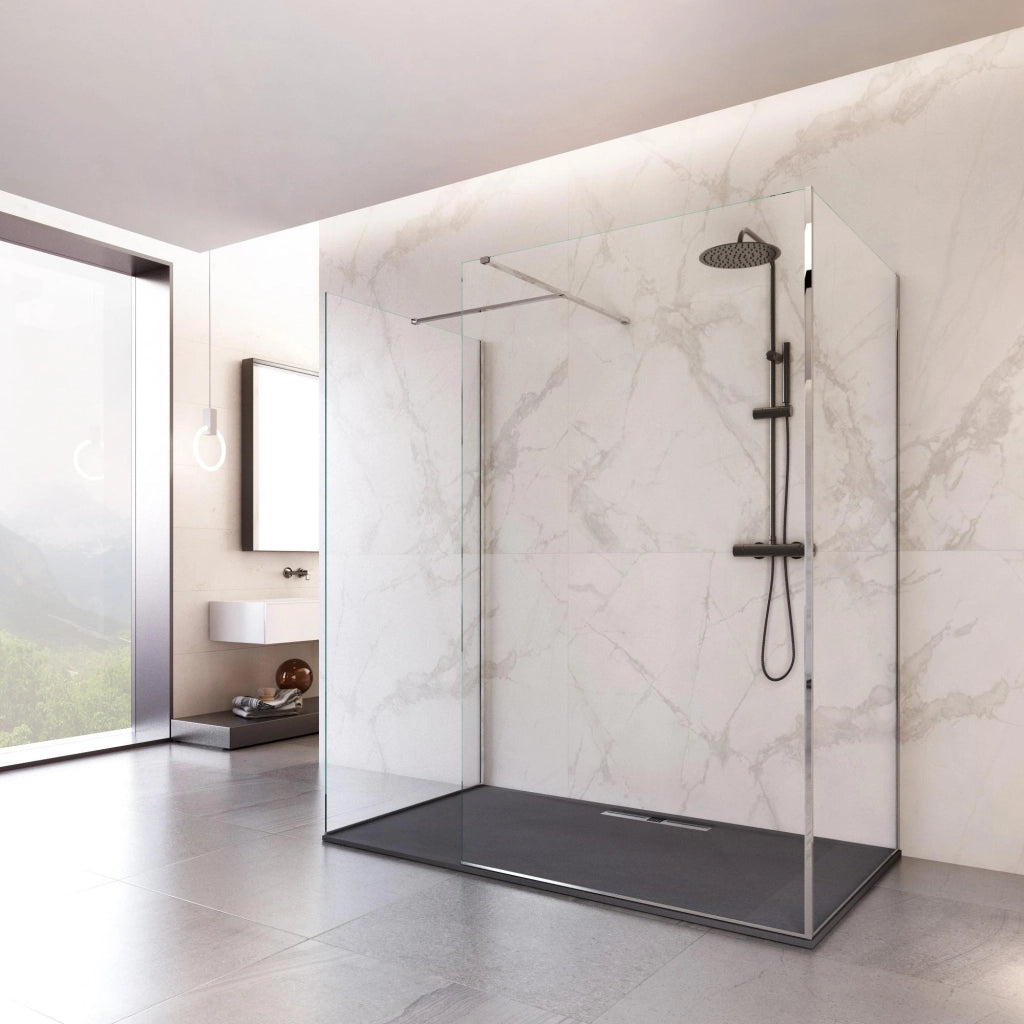 Box Doccia Parete Walk-In 70x120x70 cm 3 Lati in Cristallo Trasparente 8 mm H195 Bonussi Three