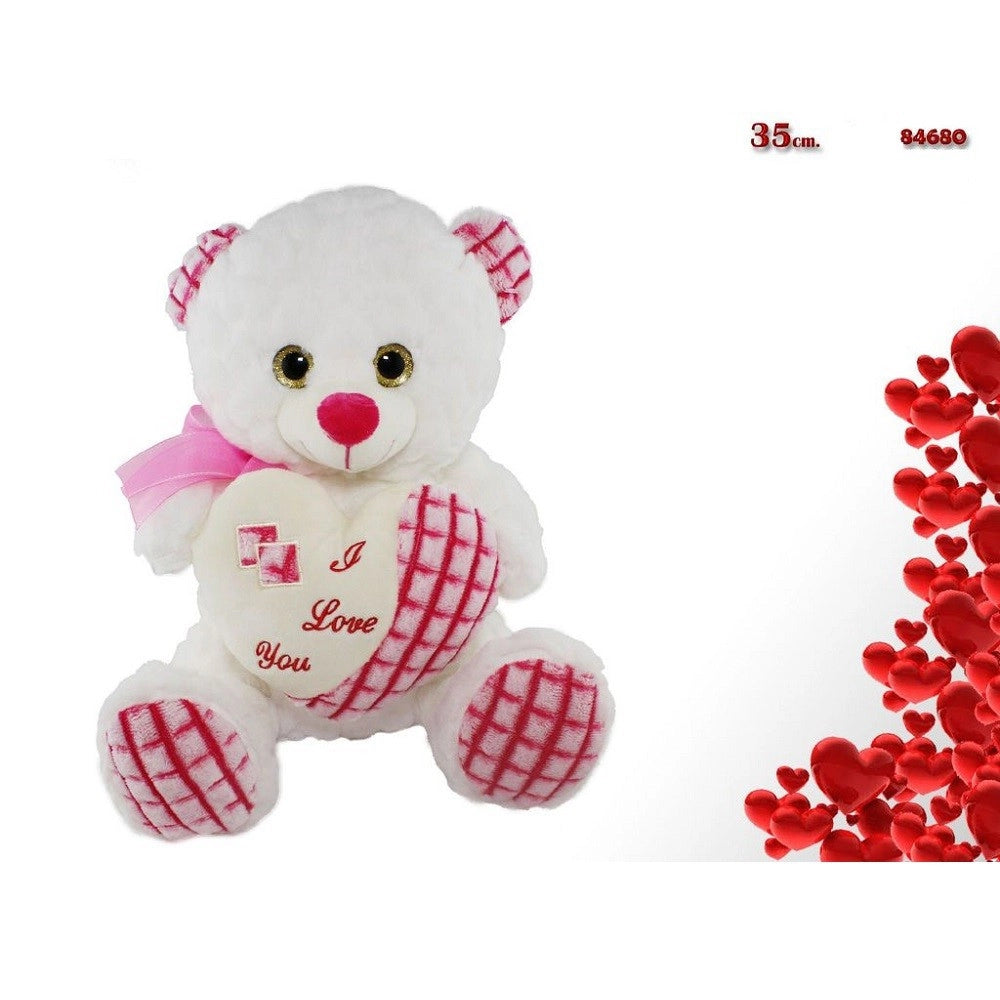 Trade Shop - Orso 35cm Peluche Pupazzo Cuore Scritta "i Love You" Fiocco San Valentino 84680 -
