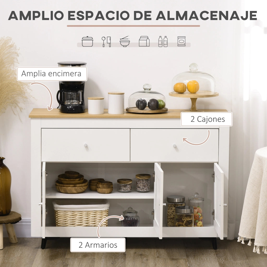 Cassettiera a 2 Cassetti con 3 Ante e Ripiano Regolabile ¨C zephmum ¨C 117x35x80 cm Bianco