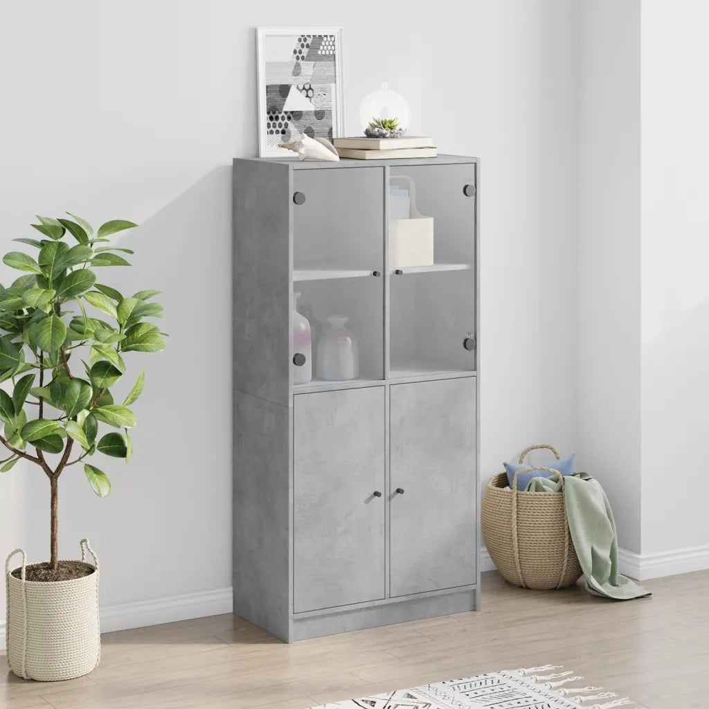 Credenza con Ante Grigio Cemento 68x37x142 cm Legno Multistrato 108838