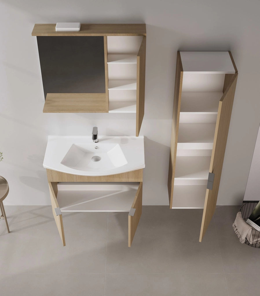 Set mobile lavabo con specchio (2 pezzi) "Purus 80" - 80 x 50 x 58 cm - Rovere