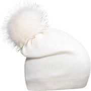 Muti invernali con pompon sostituibile per donne, cappello caldo e soffice di lana, bianco