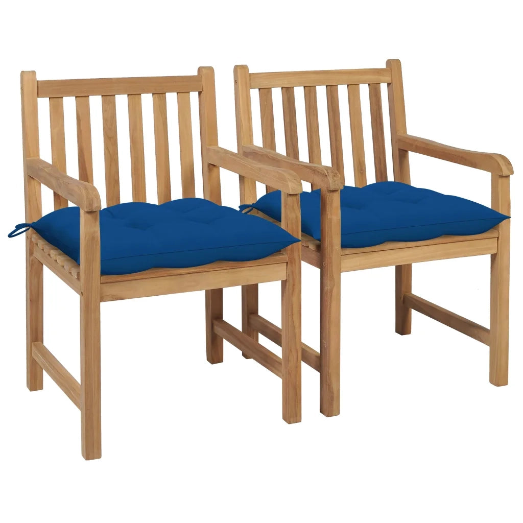 Sedie da Giardino 2 pz con Cuscini Blu in Massello di Teak cod mxl 24871