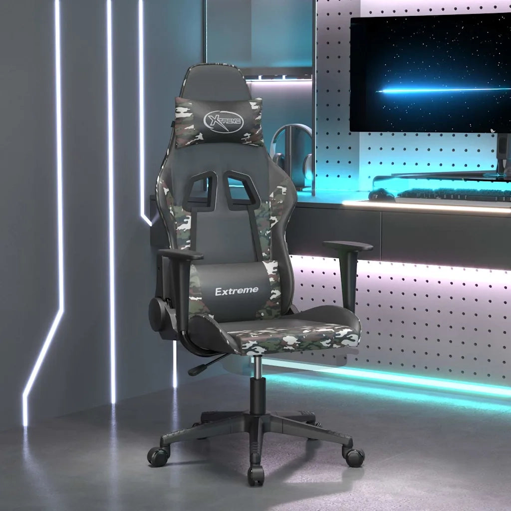 Sedia Gaming | Sedia da e-sports Massaggio Poggiapiedi Nero e Mimetico Similpelle
