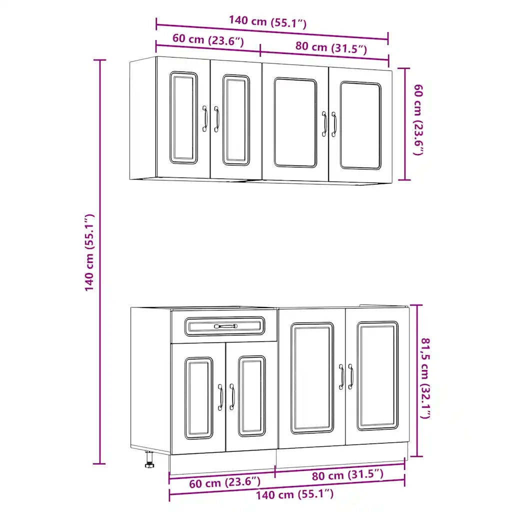 Set Mobili da Cucina 4 pz Kalmar Rovere Sonoma in Truciolato 3314854