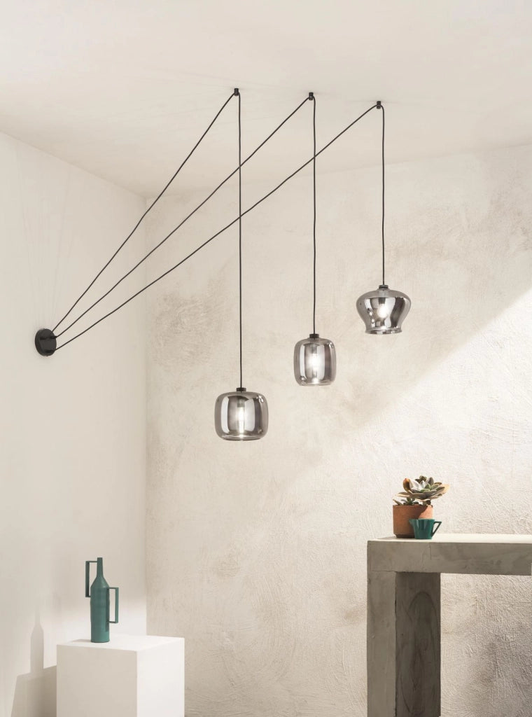 SOSPENSIONE VERVE-3 1 LUCE FUME' ATTACCO E14 SENZA BASE D' ATTACCO D.16CM H.19CM