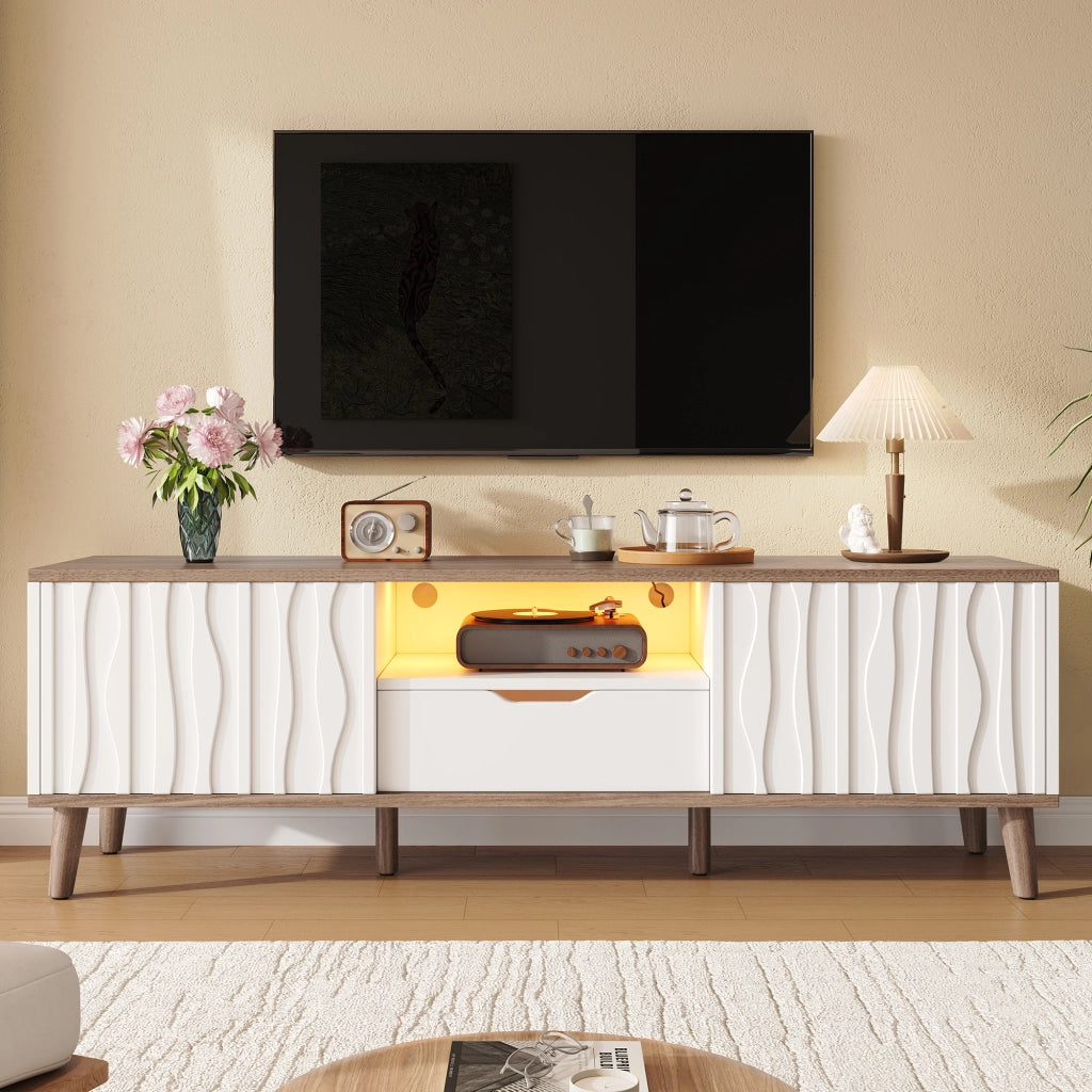 Cassettiera per TV bianca e noce scuro in MDF e truciolare; lunghezza 160 cm