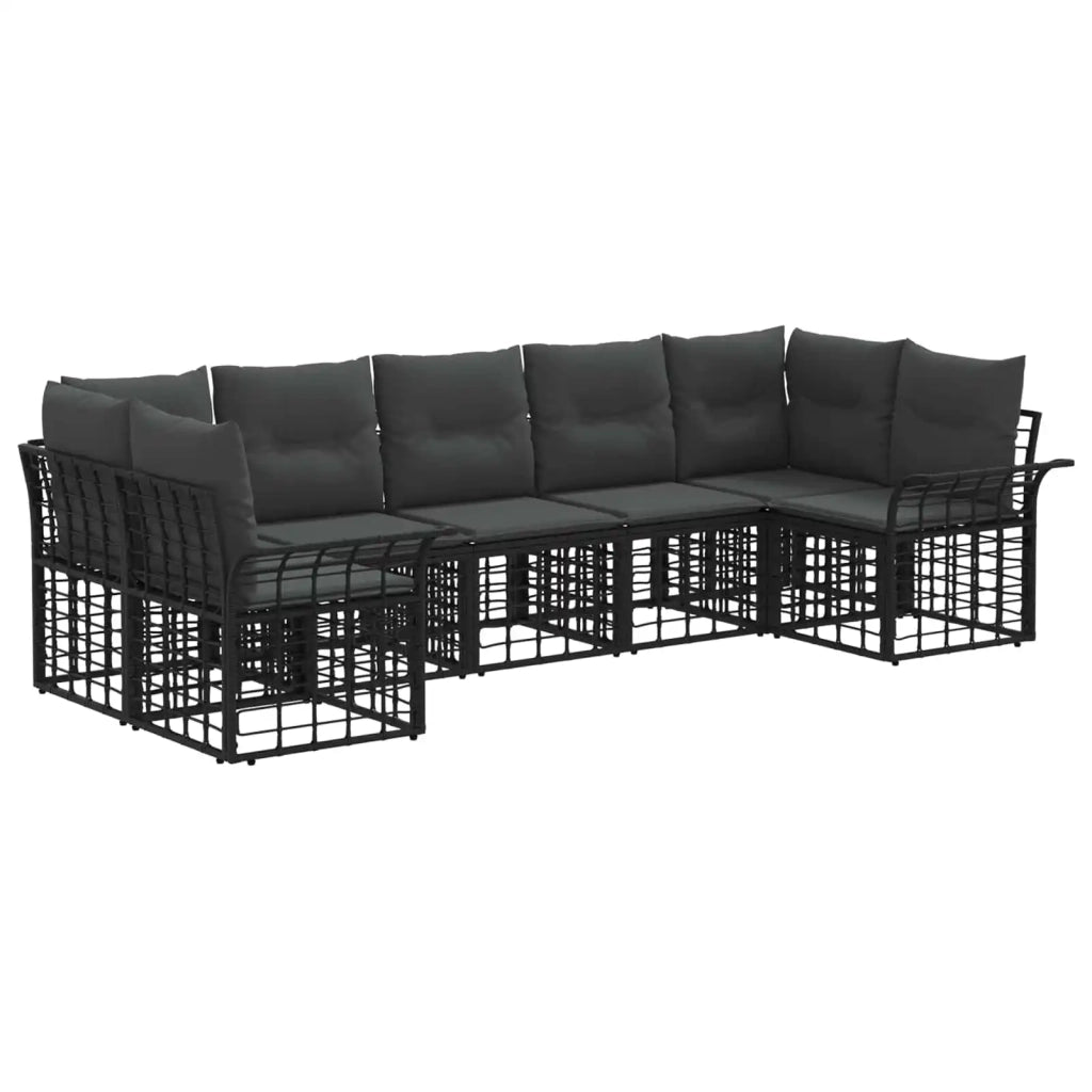 Set di divani da esterno 7 pcs Nero e Grigio scuro Poliestere