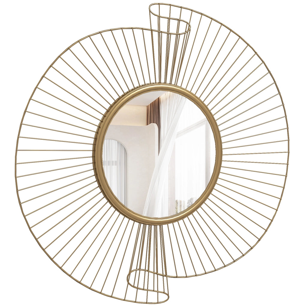 Specchio da Parete Rotondo con Strisce in Metallo e Design Plissettato, 60x60 cm, Oro
