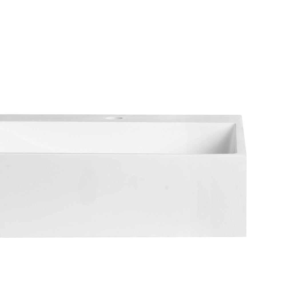 Lavabo bagno rettangolare in ceramica bianco 150 x 48 cm Lavello da bagno rettangolare