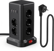 Pannello di alimentazione multivoltico 11-fuochi con protezione contro sovracorrente e protezione per bambini - Schuko - USB-C - USB-A - cavo di estensione per cucina
