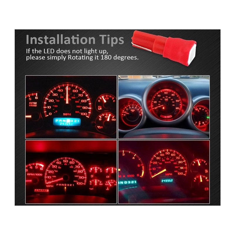 10 Lampadine LED T5 12V W1.2W Rosse SMD 5050 per Cruscotto Auto Moto