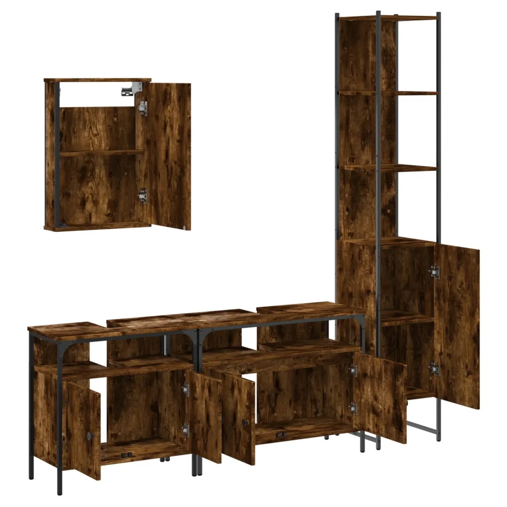 Set Mobili da Bagno 4 pz Rovere Fumo in Legno Multistrato
