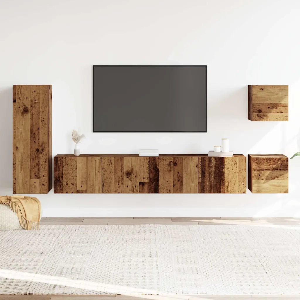 Set Mobile TV 5 pz Montato a Parete Legno Antico in Truciolato