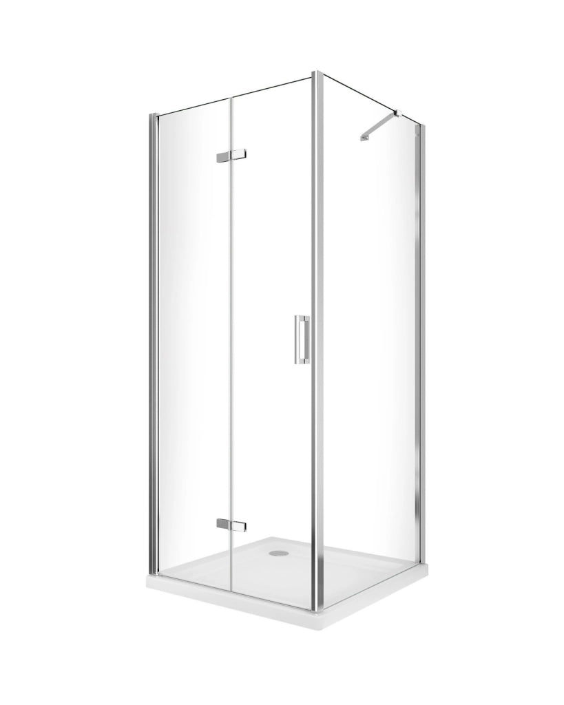 Box doccia due lati porta a libro con parete fissa, cristallo 6mm trasparente, h190 Sicena Lura Trasparente 6mm,Fisso 75 + Porta 75 cm