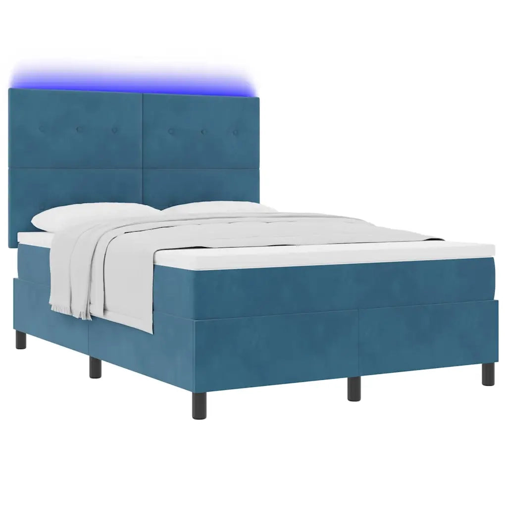 Letto a Sorgente LED Blu Scuro 160 x 200 cm Tessuto