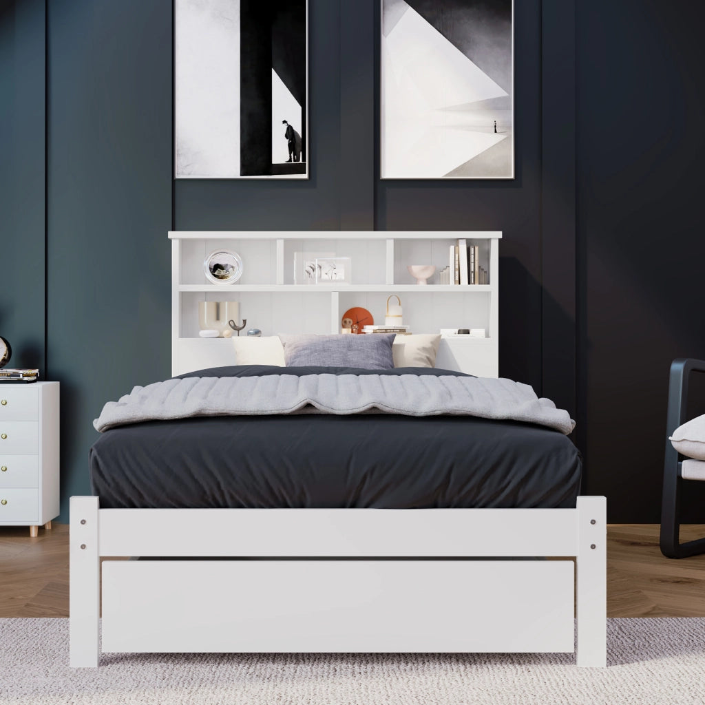 DESMIU Letto con Cassetti Letto Singolo 1 Posto con Contenitore e Testiera Libreria 90 × 200 cm, Senza Materasso