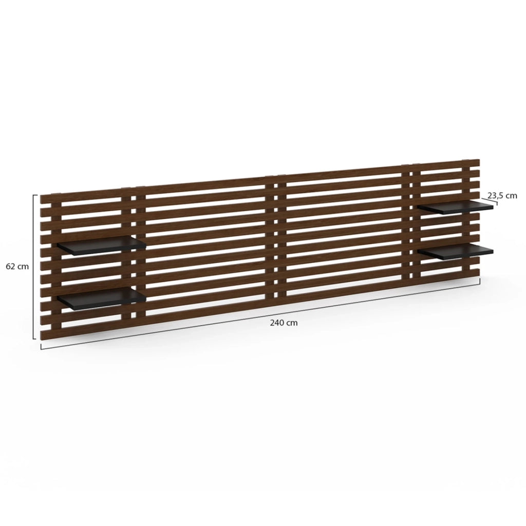 IDMarket - Testiera effetto doga 240 cm in legno invecchiato e ripiani neri AVA