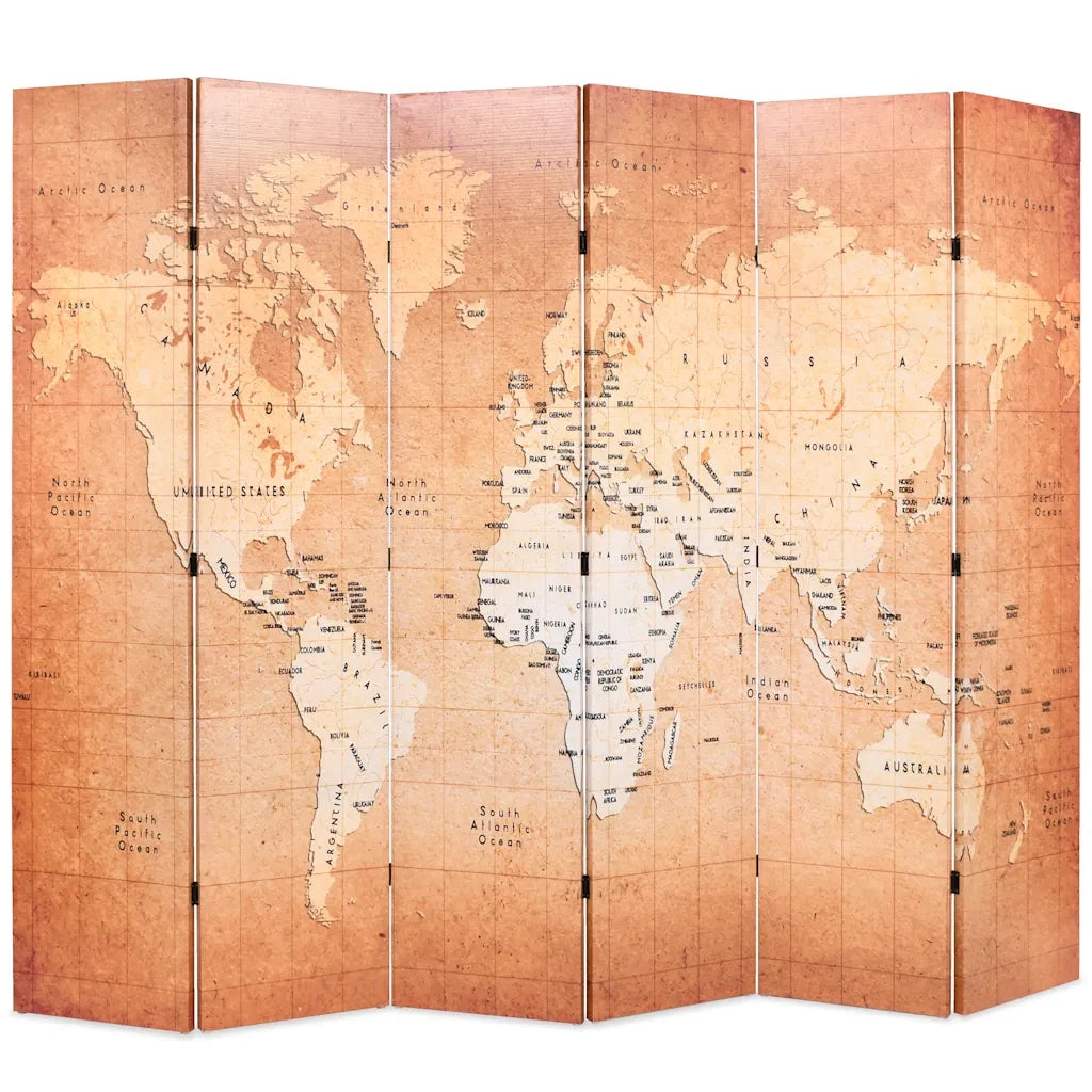 Paravento Pieghevole 228x170 cm Stampa Mappa del Mondo Giallo cod mxl 65675