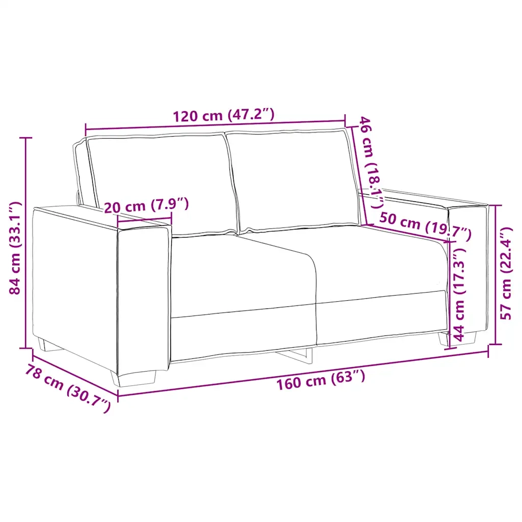 Divano a 2 Posti crema 160x78x84 cm in Velluto 4105018