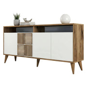 Credenza Garigliano, Buffet da soggiorno, Madia da salotto, Dispensa da cucina, 160x35 h79 cm, Noce e Bianco