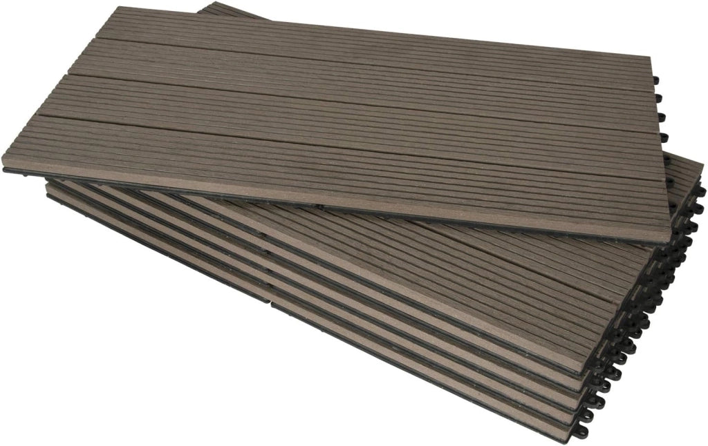 12 Pezzi Piastrella per Pavimento da Giardino Terrazza Pavimento ad Incastro per Casa Fai da Te Pavimentazione in WPC 30x60 cm Marrone