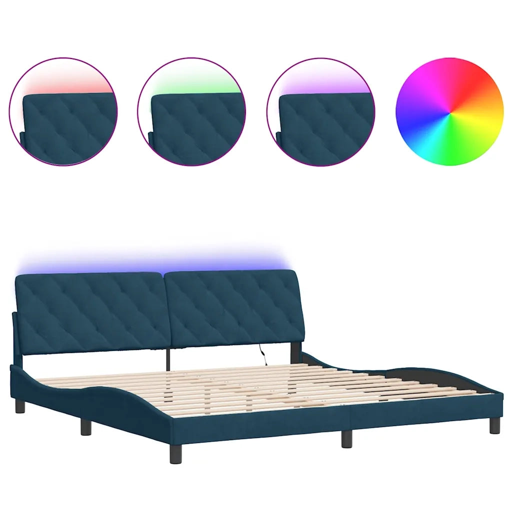 Giroletto con LED senza Materasso Blu 200x200 cm in Velluto