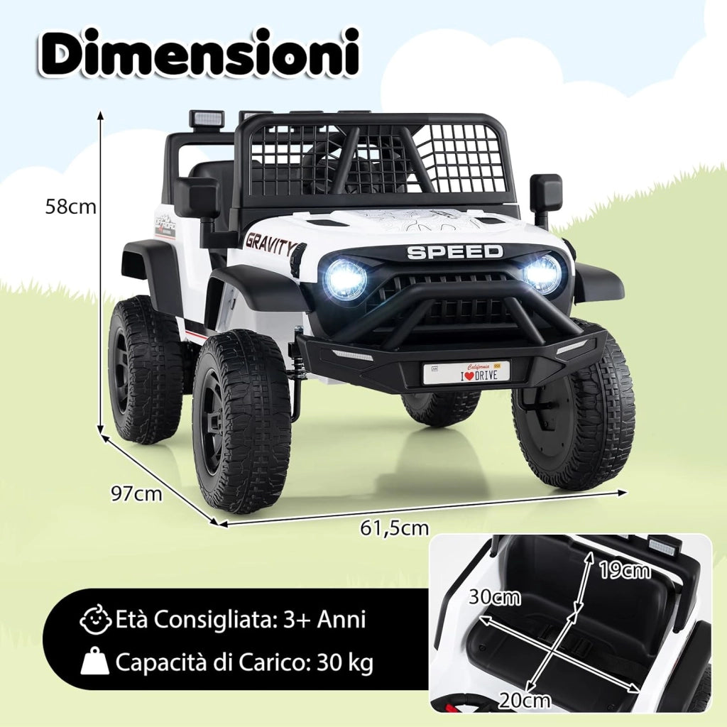 24V Macchina Eletrrica per Bambini, Auto Elettrica con Telecomando Genitori, Musica, Clacson, Fari LED e Sospensioni a Molla, 1,6-4,1 km/h, 3 Anni+ (Bianco)