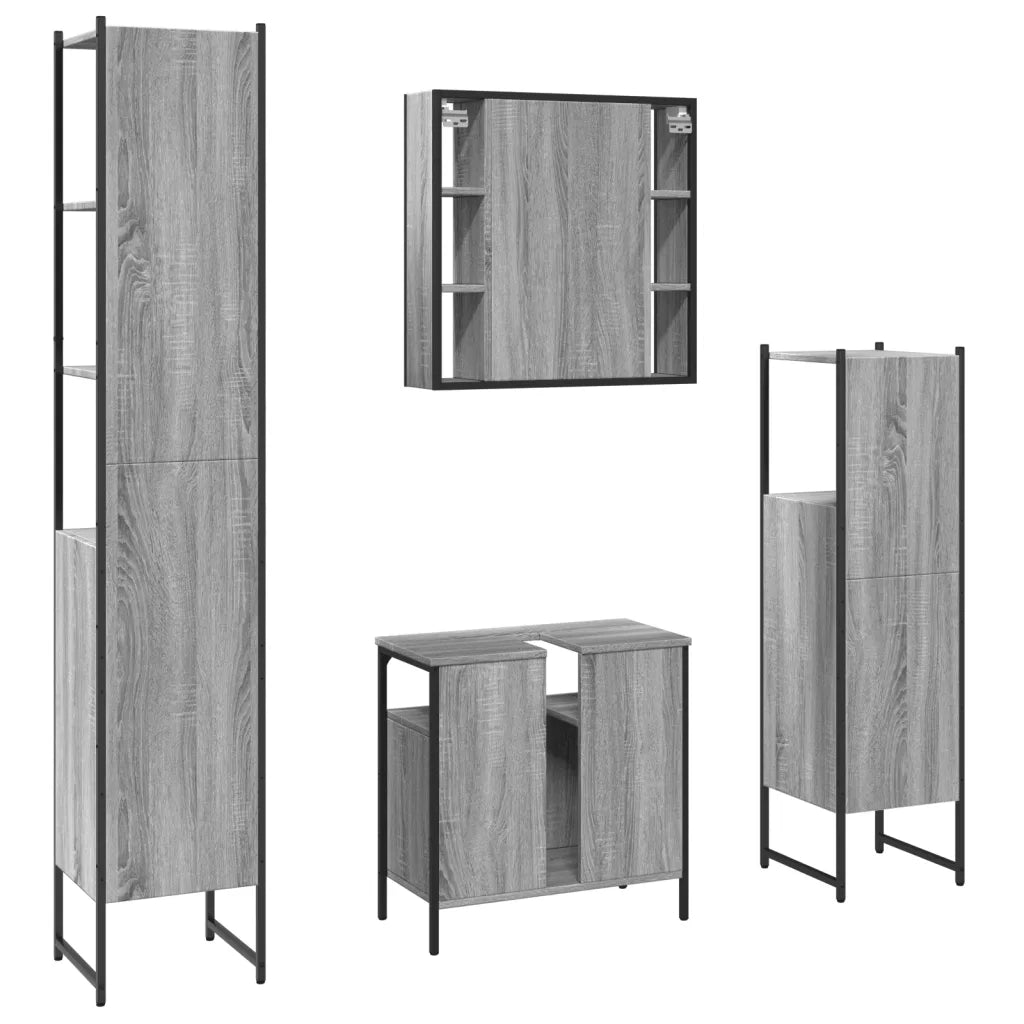 Set Mobili da Bagno 4 pz Grigio Sonoma in Legno Multistrato