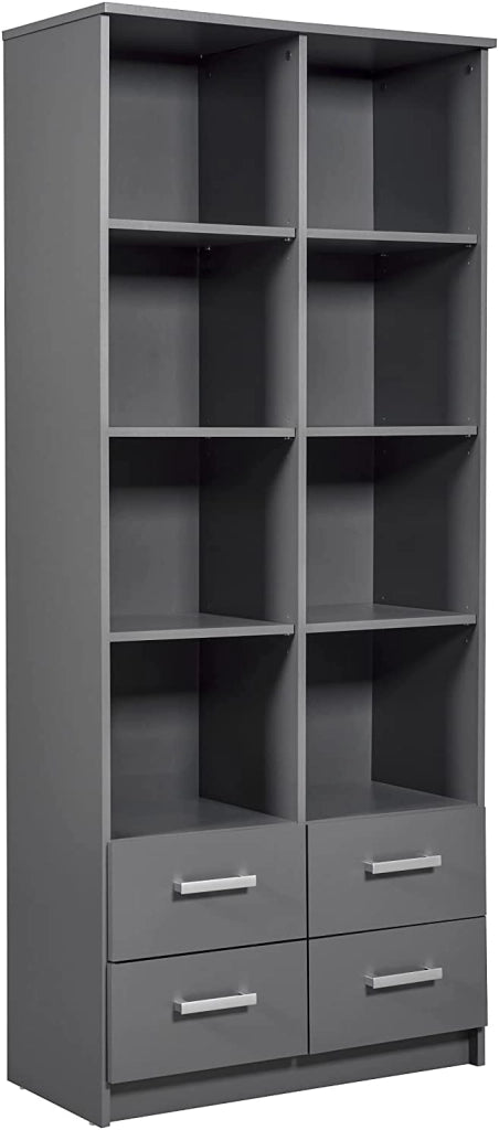 MOBILE SCAFFALE LIBRERIA ELENZIO 8 RIPIANI + 4 CASSETTI 82x40x191H CM GRIGIO GRAFITE