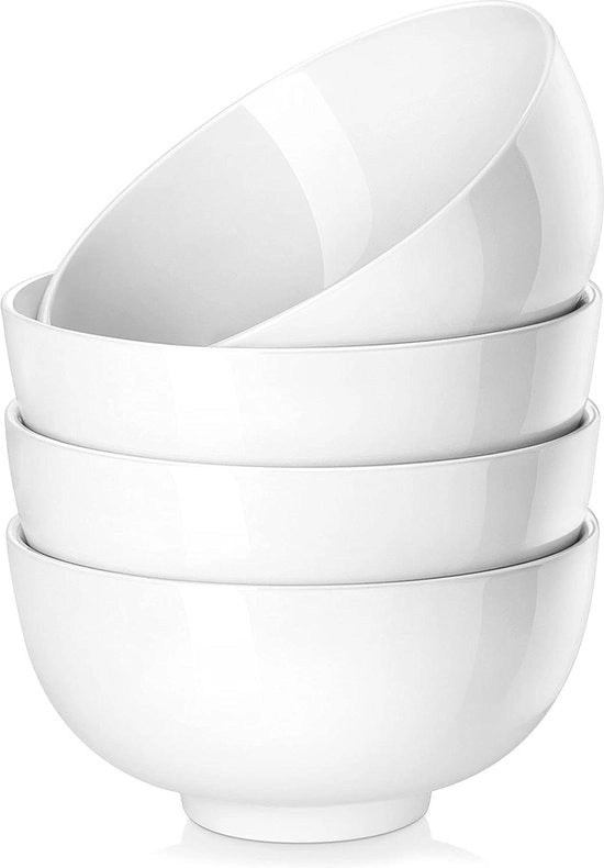 Set da cucina con 4 piatti in ceramica 15 cm - bianco crema - 750 ml - con coperchio - set da cornflakes - set da zuppa