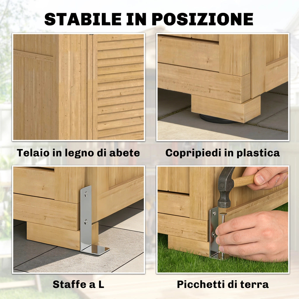 Armadio da Giardino Box Porta Attrezzi 128x57,5x197 cm con Finestre Trasparenti in Legno Marrone Chiaro