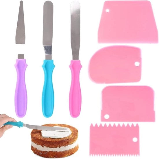 Set di Palette angolare per torte e set di palette per torte, raspatore in acciaio inossidabile e plastico, riutilizzabile e resistente all'ossidazione, spatola per glassa per torte e distribuzione di meringa - 7 pezzi
