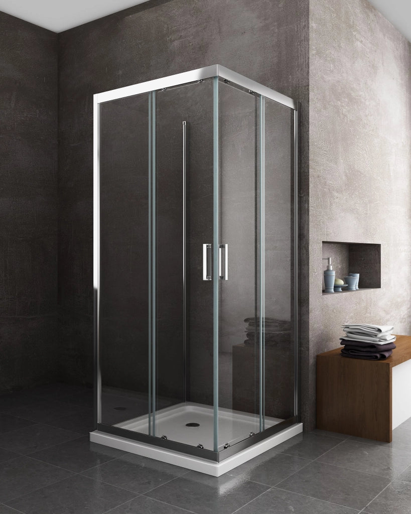 Box Cabina Doccia 3 Lati Vetro Fisso Laterale + Due Lati Scorrevoli Vetro 6 mm H 190 cm 80x90x80