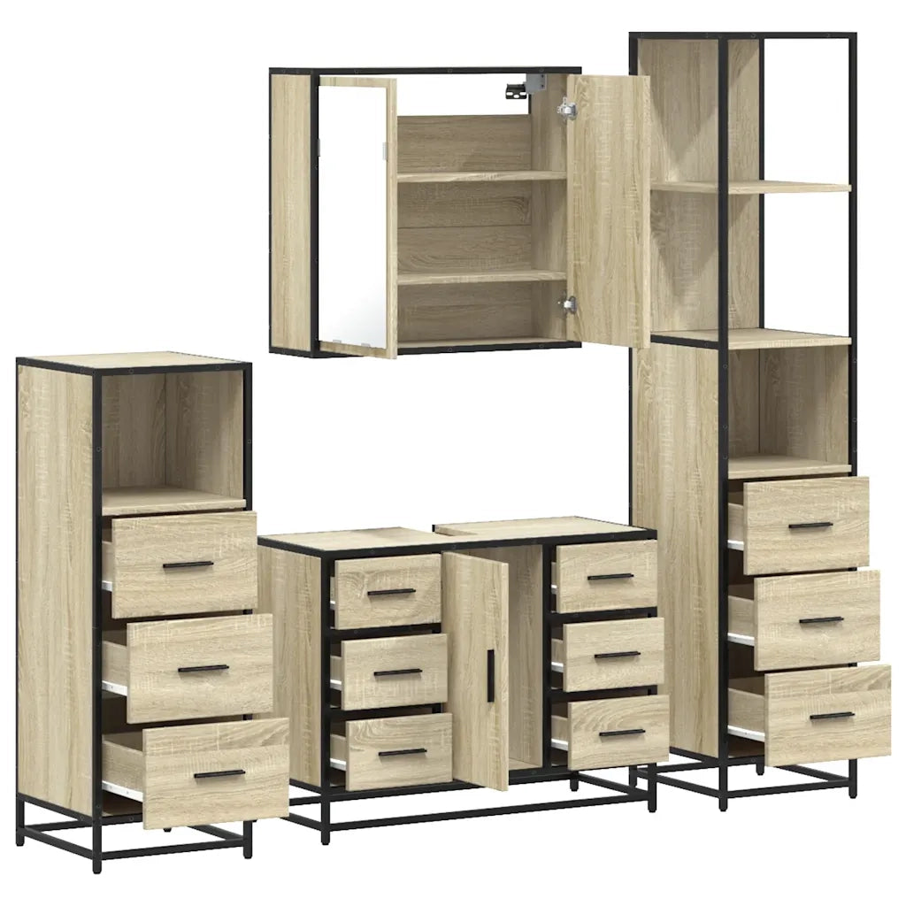 Set Mobili da Bagno 4 pz Rovere Sonoma in Legno Multistrato